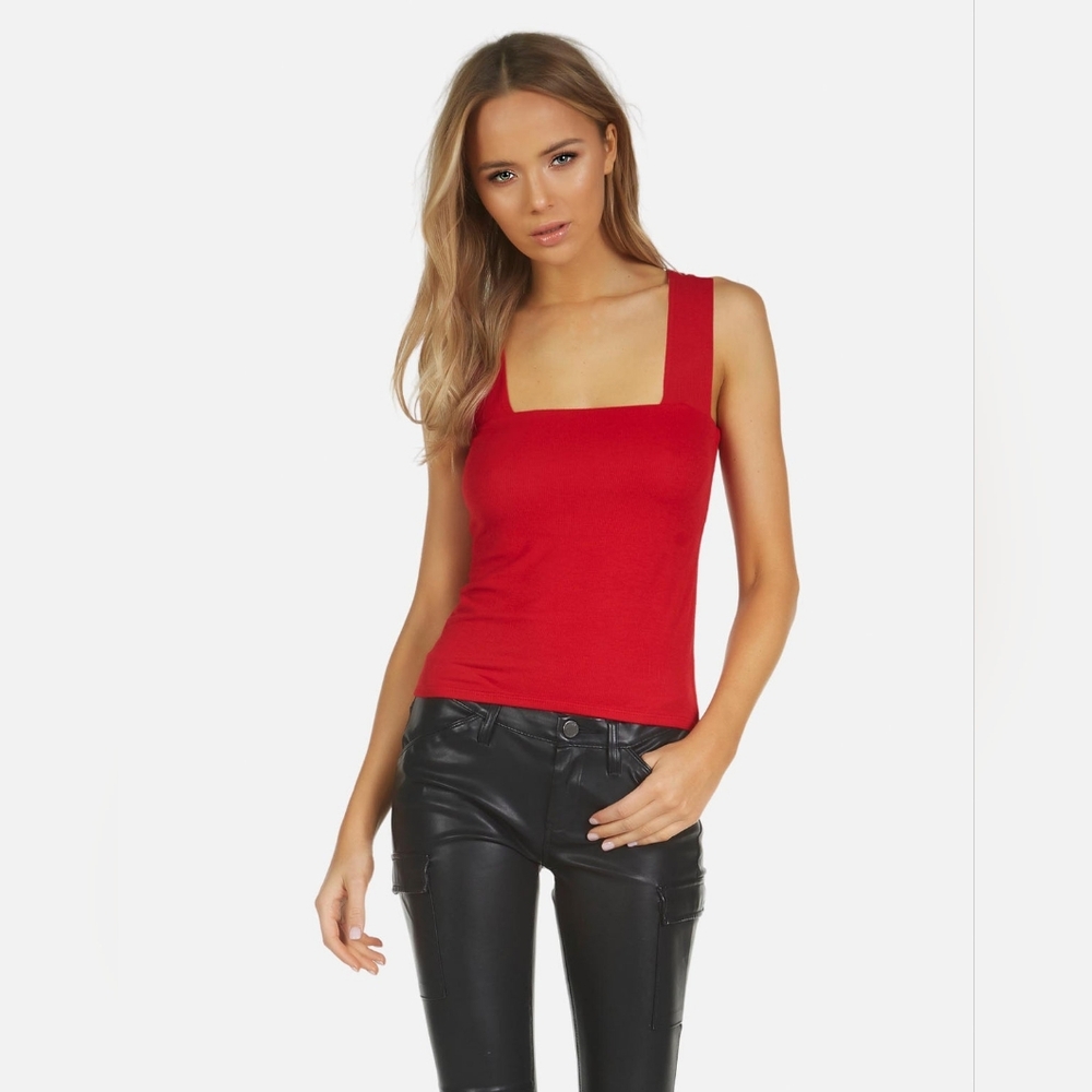 Michael Lauren Marco Candy Red V-Back Detail Rib Knit Fabric Sz M Tank Top Shirt